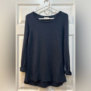 Loft Mixed Pattern Navy Sweater Casual Long Sleeve Boat Neck Beachy Cozy Size M